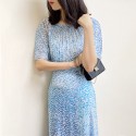 New Spring Summer Blue Leopard Print Midi Silk Dress UK8-UK16