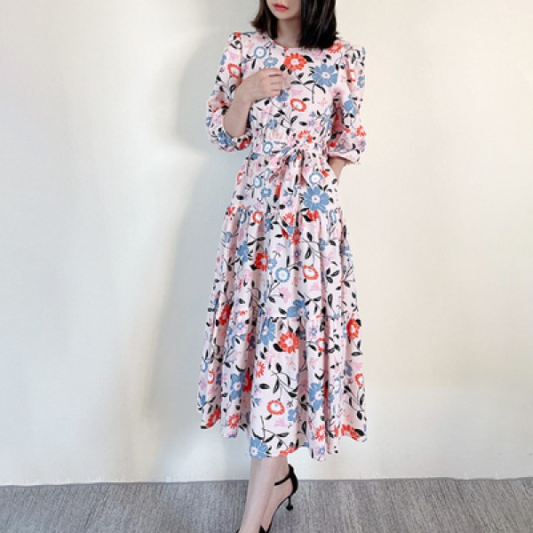 New Spring Romantic  Floral Print Midi Cotton Sleeves  Dress US 2- US 8