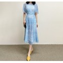 New Spring Summer Blue Leopard Print Midi Silk Dress UK8-UK16