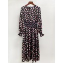 Full Sleeves Vintage Rose Print Silk Midi Dress Summer New Collectons