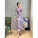 Bright Spring/Autumn V-Neck Fresh Print Slim Ruffle Full Sleeve Elegant Dress New UK8-UK16