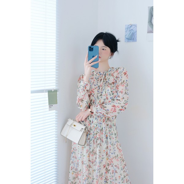 New Summer Sleeves Floral Print Midi Silk Dress UK6-UK14