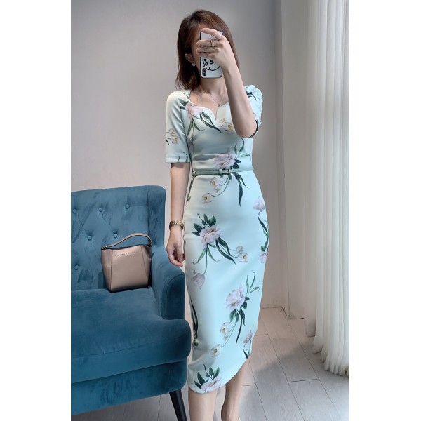 New Spring Square Collar Elegant Slim Fit  Bodycon Hourglass Dress Cheongsam Dress  Plus Size