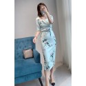 New Spring Square Collar Elegant Slim Fit  Bodycon Hourglass Dress Cheongsam Dress  Plus Size