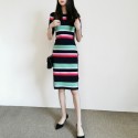 2021 New Spring Multi Color Block Striped Bodycon Dress UK Elegant Fashion Size 0-5