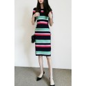 2021 New Spring Multi Color Block Striped Bodycon Dress UK Elegant Fashion Size 0-5