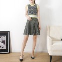 2020 New Autumn Collection UK Fashion Elegnt  Pleated Knitted Dress MixED Print Mini Skater