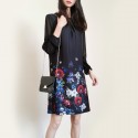 2021 New Spring Elegant Floral Print A-Line Black Elegant Dress XS-XL Full Sleeves