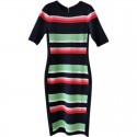 2021 New Spring Multi Color Block Striped Bodycon Dress UK Elegant Fashion Size 0-5