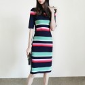 2021 New Spring Multi Color Block Striped Bodycon Dress UK Elegant Fashion Size 0-5