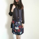 2021 New Spring Elegant Floral Print A-Line Black Elegant Dress XS-XL Full Sleeves