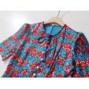 Vintage Rose PRINT Pearl Buttons Blue Midi Silk Dress Uk6-UK14 UK COLLECTIONS