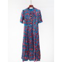 Vintage Rose PRINT Pearl Buttons Blue Midi Silk Dress Uk6-UK14 UK COLLECTIONS