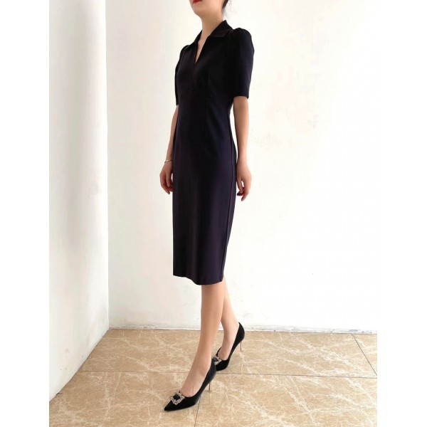 Office lady navy blue midi length dress uk 6-14